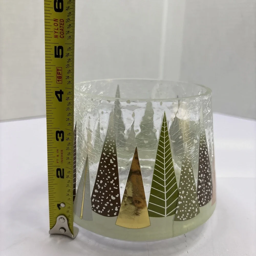 Two‎ YANKEE CANDLE Hand-Painted Shade Topper Holiday Crackle Christmas Trees